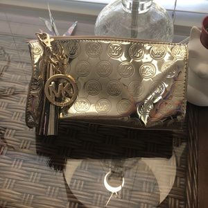Michael Kors Gold Metallic Cosmetic Bag